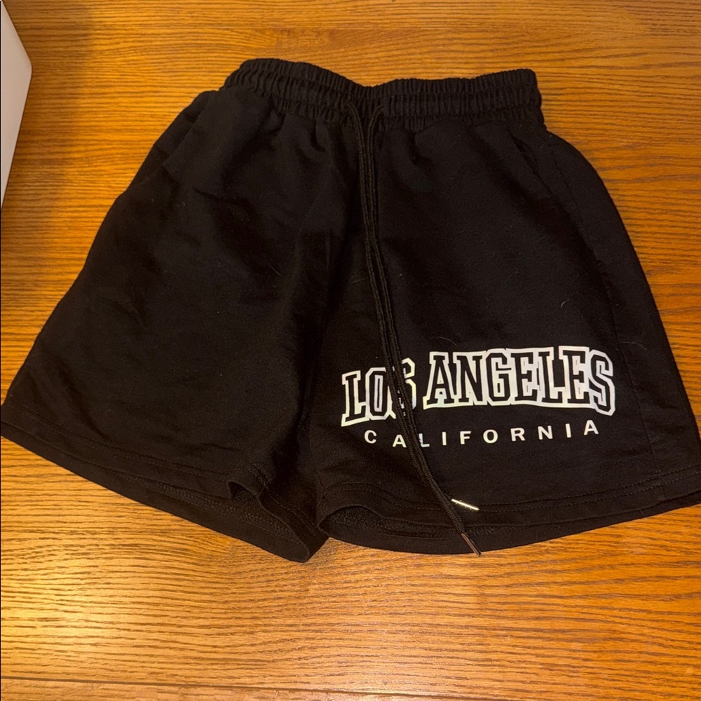 SHEIN Black Athletic Shorts with Los Angeles Print